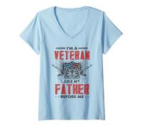 Femme Vétéran patriote - Je suis un vétéran comme mon père avant moi T-Shirt avec Col en V