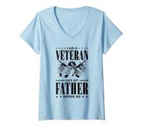 Femme Vétéran patriote - Je suis un vétéran comme mon père avant moi T-Shirt avec Col en V