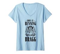 Femme Vétérans aéroportés - Born At Benning Raised Bragg T-Shirt avec Col en V