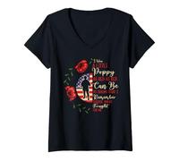 Femme Veterans Day Lest We Forget Fleur de Coquelicot Rouge USA Memorial US T-Shirt avec Col en V