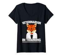 Femme Vétérinaire en formation, docteur animalier, futur poste de vétérinaire T-Shirt avec Col en V