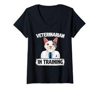 Femme Vétérinaire en formation, docteur animalier, futur poste de vétérinaire T-Shirt avec Col en V