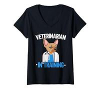 Femme Vétérinaire en formation, docteur animalier, futur poste de vétérinaire T-Shirt avec Col en V