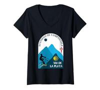 Femme Via de la Plata Vélo Homme Saint-Jacques-de-Compostelle 2026 T-Shirt avec Col en V