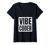 Femme Vibe Coder Minimalist Tech IA Intelligence Artificielle T-Shirt avec Col en V