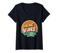 Femme Vibes de Curling T-Shirt avec Col en V