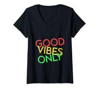 Femme Vibrations positives Good Vibes Only Rasta Vibe Reggae Mind T-Shirt avec Col en V
