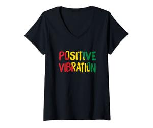 Femme Vibrations Positives Vibes Rasta Reggae Jamaïque T-Shirt avec Col en V
