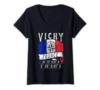 Femme Vichy France Flag - Coordonnées GPS de Vichy T-Shirt avec Col en V
