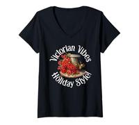 Femme Victorian Vibes Holiday Style Christmas Steampunk T-Shirt avec Col en V