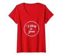 Femme Victory in Jesus - Passover Easter Crown Thorns Praise Red T-Shirt avec Col en V