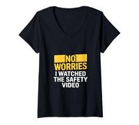 Femme Vidéo de sécurité drôle sans soucis Disant Sarcastic HR T-Shirt avec Col en V