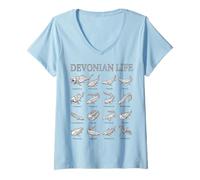 Femme Vie dévonienne Paléontologie Ancienne Époque de l'évolution des Poissons T-Shirt avec Col en V