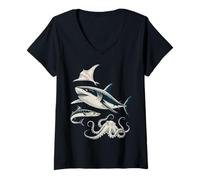 Femme Vie Marine Vintage T-Shirt avec Col en V