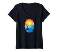 Femme Vie océanique. Catching Waves, Surfer T-Shirt avec Col en V