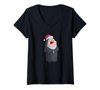 Femme Vieille Nonne dans l'humeur de Noël avec Chapeau T-Shirt avec Col en V