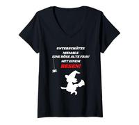 Femme Vieille sorcière méchante sorcière Sorcier sorcière Balai T-Shirt avec Col en V