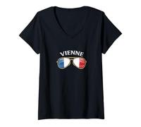 Femme Vienne France Vintage Flag Sunglasses T-Shirt avec Col en V