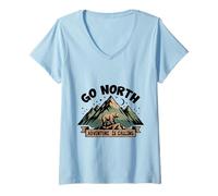Femme Viens au Nord - Aventure Ours des Montagnes Graphique T-Shirt avec Col en V
