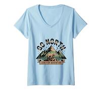 Femme Viens au Nord - Aventure Ours des Montagnes Graphique T-Shirt avec Col en V