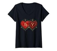 Femme Vierge Bélier Love Shirt Saint-Valentin Astrologie Zodiaque T-Shirt avec Col en V