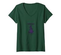Femme Vierge Celestial Maiden Zodiac Astrologie Star Goddess T-Shirt avec Col en V, Vert Forêt, XL