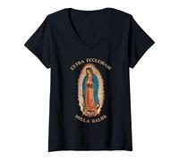 Femme Vierge Marie catholique Notre-Dame de Guadalupe T-Shirt avec Col en V