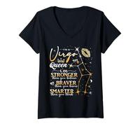 Femme Vierge Reine Septembre Août Anniversaire Vierge Signe du Zodiaque T-Shirt avec Col en V