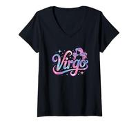 Femme Vierge Zodiaque Astrologie Starry Cosmic Maiden T-Shirt avec Col en V