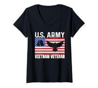 Femme Vietnam Vétéran USA American US Army T-Shirt avec Col en V
