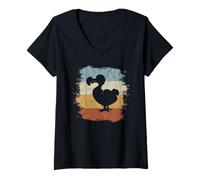 Femme Vieux Dodo Silhouette Rétro Couleurs T-Shirt avec Col en V