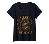 Femme Viking Blood Runs Through My Veins Viking Ship - Sparks T-Shirt avec Col en V