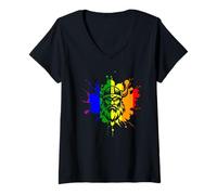 Femme Viking Gay Lesbienne LGBTQ Ally Rainbow Nordic Vikings Norse T-Shirt avec Col en V