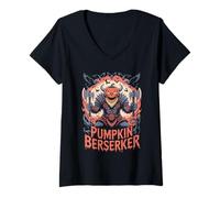 Femme Viking Halloween - Berserker Citrouille Nordique T-Shirt avec Col en V