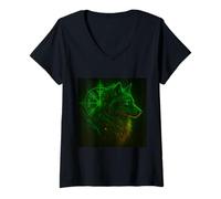 Femme Viking Loup Odin Runes Boussole nordique Loups Vegvisir T-Shirt avec Col en V