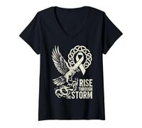 Femme Viking Raven Cancer du poumon - Rise Through The Storm - Norse T-Shirt avec Col en V