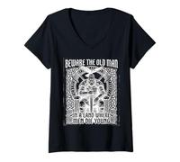 Femme Vikings Beware Old Man in A Land Where Men Die Young T-Shirt avec Col en V