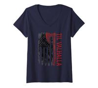 Femme Vikings Lovers Norse Viking Axe American Flag Til Valhalla T-Shirt avec Col en V