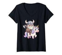 Femme Vikings Mythe Nordique Viking chevauchant Une Licorne pour garçons et Filles T-Shirt avec Col en V