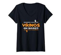 Femme Vikings On Board Païen Scandinave Norse Valhalla T-Shirt avec Col en V