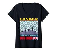 Femme Ville d'Angleterre nommée London Skyline Novelty T-Shirt avec Col en V