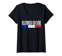 Femme Villefranche-sur-Saône Drapeau France Fierté de la Ville T-Shirt avec Col en V
