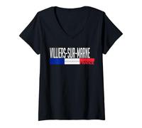 Femme Villiers-sur-Marne Drapeau France Fierté de la Ville T-Shirt avec Col en V