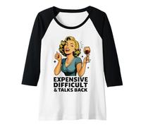 Femme Vin rétro drôle de parole difficile et coûteux Manche Raglan