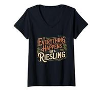 Femme Vin Slogan Amateur de Vin Everything Happens for A Riesling T-Shirt avec Col en V
