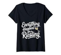 Femme Vin Slogan Amateur de Vin Everything Happens for A Riesling T-Shirt avec Col en V