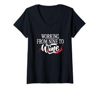 Femme Vin Working from Nine to Wine Vin Rouge Blanc Dégustation T-Shirt avec Col en V