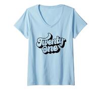 Femme Vingt-Un, 21 Ans pour Homme et Femme 21e Anniversaire T-Shirt avec Col en V