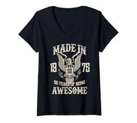 Femme Vintage 1975 50th Birthday 50 Years of Being Awesome T-Shirt avec Col en V