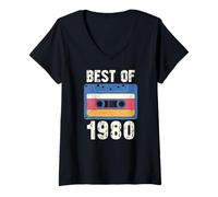 Femme Vintage 1980's Kid Retro Born in The 1980 Cassette T-Shirt avec Col en V